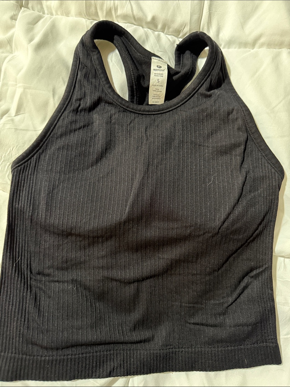 90 Degree By Reflex Black Ribbed Racerback Crop Tank